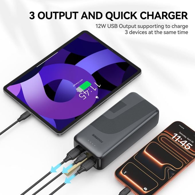 FOOMEE 30000mAh, Power Bank AB31 With Type-C Fast Charging, built-in strap and Light Indicator