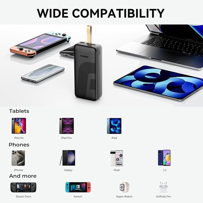 FOOMEE 30000mAh, Power Bank AB31 With Type-C Fast Charging, built-in strap and Light Indicator