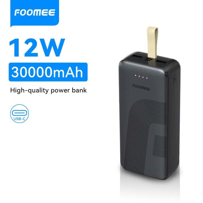 FOOMEE 30000mAh, Power Bank AB31 With Type-C Fast Charging, built-in strap and Light Indicator